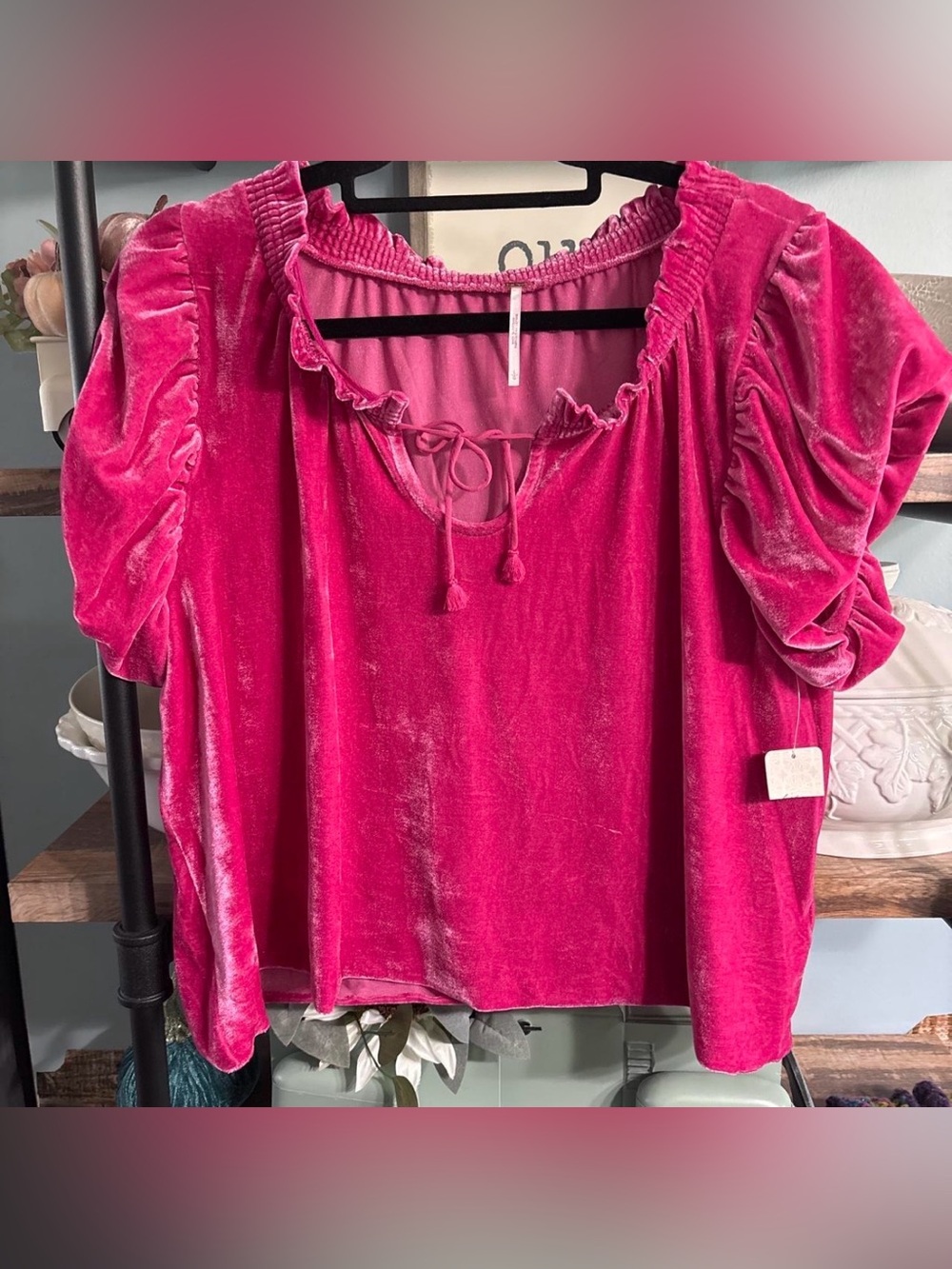 Free People Velvet Peasant Blouse - Fuchsia